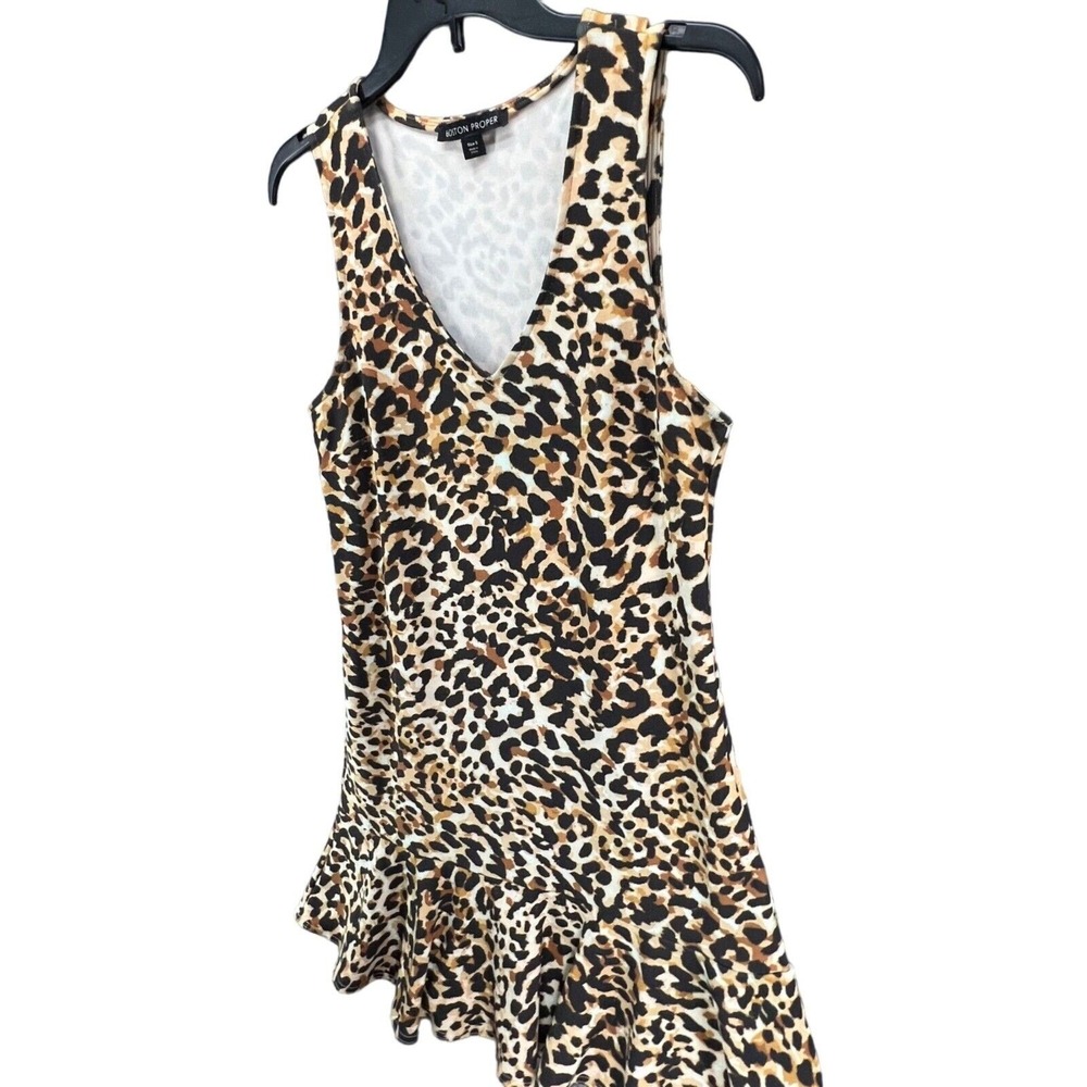 Boston Proper Leopard Print Dress Womens S Bodycon Ruffle Hem Sleeveless Mini - Picture 4 of 14